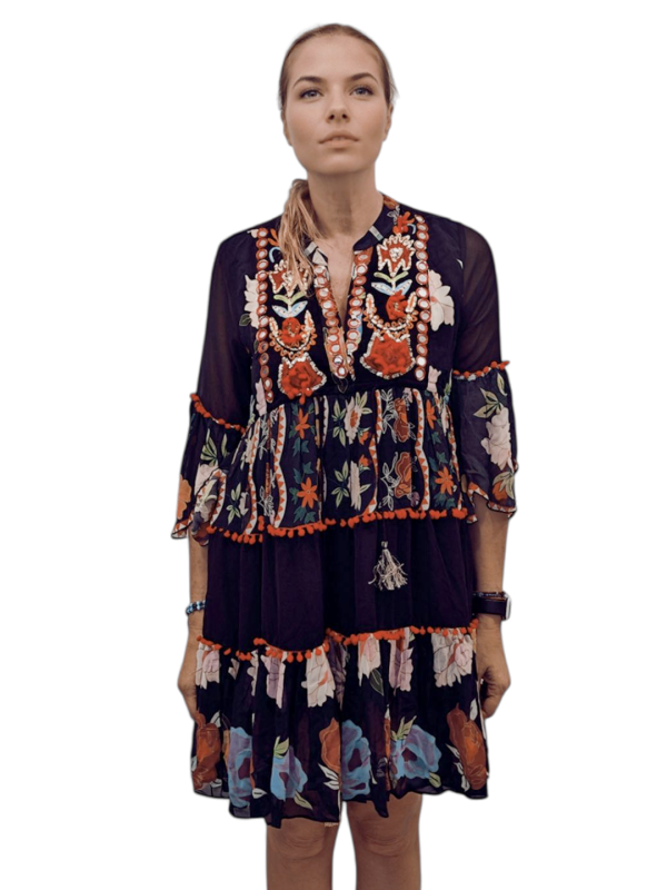 boho μαύρο φόρεμα,onesize